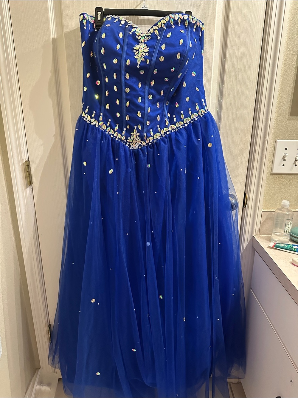 Stunning Blue Bejeweled Quinceañera or Prom Gown